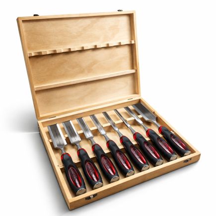 Lumberjack 8 Piece Bevel Edge Chisel Set with Strike Proof Caps Supplied in Wooden Case