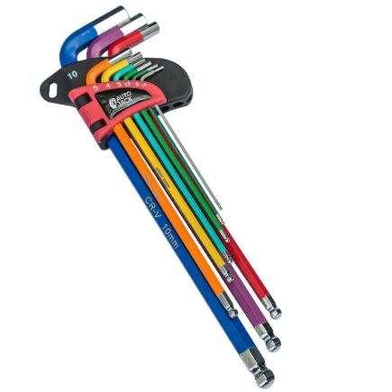 Autojack Long Ball End Allen Hex Key Set 9pc Multi Coloured Tools