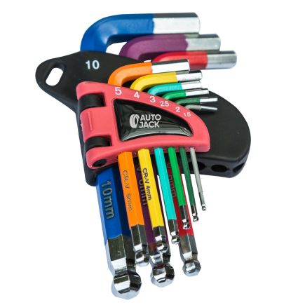 Autojack Mini Ball End Allen Hex Key Set 9Pc Multi Coloured Tools