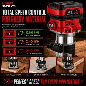 Lumberjack 20V Cordless Brushless Trim Router Kit with 4.0Ah Battery & Fast Charger