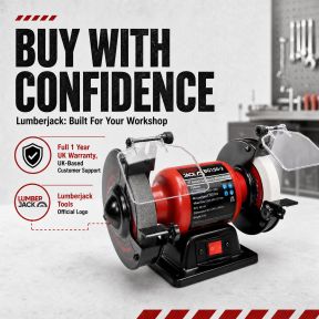 Lumberjack 6 Inch Bench Grinder 150mm, 250W Motor, Coarse & Fine Whitestone Wheels, Tool Rests & Eye Shields