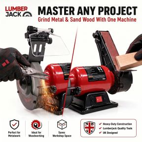 Lumberjack 150mm Bench Grinder with 50mm Belt Sander & LED Work Light