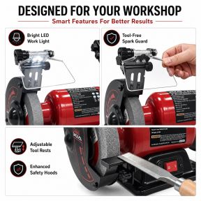 Lumberjack 150mm Bench Grinder with 50mm Belt Sander & LED Work Light