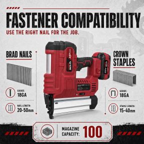 Lumberjack Cordless 20V XPSERIES Nail & Staple Gun Kit Fast Charger and 2Ah Battery with Case