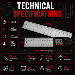 Lumberjack Digital LCD Angle Finder Stainless Steel Rule Trend 200mm Ruler 360 Degree Gauge