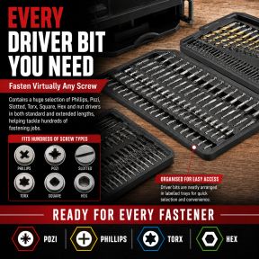Lumberjack 300Pc HSS Drill Bit Set for Masonry Metal Wood Flat Pozi Bits in Case