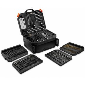 Lumberjack 300Pc HSS Drill Bit Set for Masonry Metal Wood Flat Pozi Bits in Case