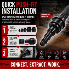 Lumberjack 5 Piece Dust Extractor Adaptor Set Adapts 100 mm Hose to 105 mm, 70 mm, 45 mm, 40 mm & 35 mm Universal Extraction Accessories