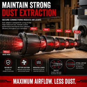 Lumberjack 5 Piece Dust Extractor Adaptor Set Adapts 100 mm Hose to 105 mm, 70 mm, 45 mm, 40 mm & 35 mm Universal Extraction Accessories