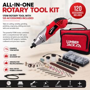 Lumberjack 170W Rotary Tool Set with 120 Accessories, Variable Speed 8000-35000 RPM for Polishing, Shaping, Drilling & Sanding