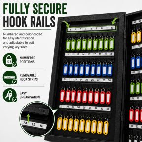 Lumberjack Key Cabinet Secure Storage for 100 Keys with Lock & Adjustable Hooks