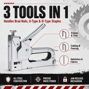 Lumberjack 3 in 1 Heavy Duty Staple Nail Gun Stapling & Nailing Tacker