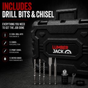 Lumberjack SDS Rotary Hammer Drill 1050W with Drill Bits and Chisel Included