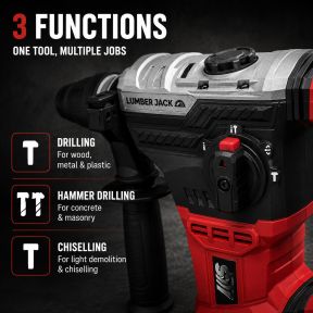 Lumberjack SDS Rotary Hammer Drill 1050W with Drill Bits and Chisel Included