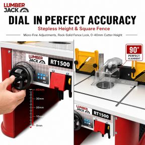 Lumberjack 1500W Variable Speed Bench Top Router Table with Integrated Motor Routing