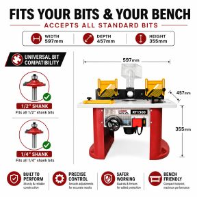 Lumberjack 1500W Variable Speed Bench Top Router Table with Integrated Motor Routing