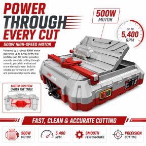 Lumberjack Portable Wet Tile Cutter 500W Bench Top Cutting Saw with Hidden Water Reservoir 45° Bevel Cutting for Tiles and Stones