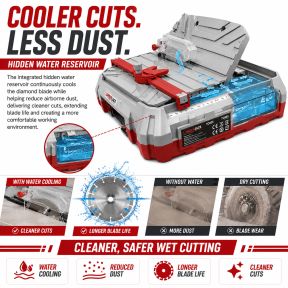 Lumberjack Portable Wet Tile Cutter 500W Bench Top Cutting Saw with Hidden Water Reservoir 45° Bevel Cutting for Tiles and Stones