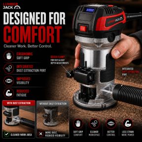 Lumberjack 710W Trim Router, Digital Display & 6 Variable Speeds, 13,000-33,000 RPM
