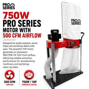 Lumberjack PRO SERIES 57 Litre Dust Extractor 750W Single Bag Collector with Floor Cleaner Attachment and Swivel Castors