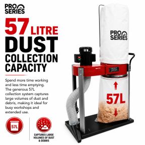 Lumberjack PRO SERIES 57 Litre Dust Extractor 750W Single Bag Collector with Floor Cleaner Attachment and Swivel Castors
