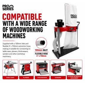 Lumberjack PRO SERIES 57 Litre Dust Extractor 750W Single Bag Collector with Floor Cleaner Attachment and Swivel Castors