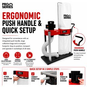 Lumberjack PRO SERIES 57 Litre Dust Extractor 750W Single Bag Collector with Floor Cleaner Attachment and Swivel Castors