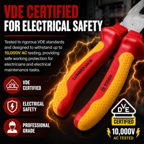 Lumberjack 11PCS VDE Insulated Electricians Tool Set, Includes Pliers Screwdrivers Wire Stripper Electrical Tester & Tapes