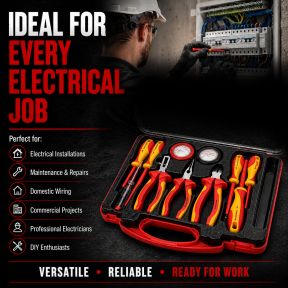 Lumberjack 11PCS VDE Insulated Electricians Tool Set, Includes Pliers Screwdrivers Wire Stripper Electrical Tester & Tapes