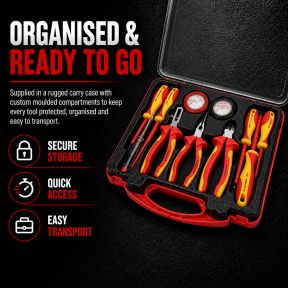 Lumberjack 11PCS VDE Insulated Electricians Tool Set, Includes Pliers Screwdrivers Wire Stripper Electrical Tester & Tapes