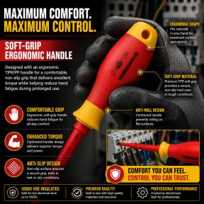 Lumberjack 13 Piece VDE Insulated Electrician Screwdriver Set, 1000V Rated Magnetic Tips Chrome Vanadium Steel, Includes Voltage Tester & Carry Case