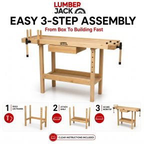 Lumberjack Heavy Duty Solid Wooden Woodworking Work Bench Drawer 2 Vice