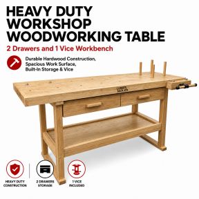Lumberjack Heavy Duty Solid Wooden Woodworking Work Bench 2 Drawers & Vice