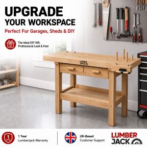 Lumberjack Heavy Duty Solid Wooden Woodworking Work Bench 2 Drawers & Vice