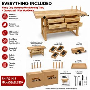 Lumberjack Heavy Duty Solid Wooden Woodworking Work Bench 4 Drawers & Vice
