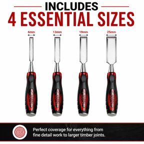Lumberjack 4 Piece Chisel Set Bevel Edge With Strike Through Cap