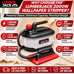 Lumberjack 2000W Wallpaper Stripper, Powerful Steam Wallpaper Remover 230V