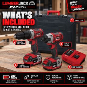 Lumberjack Cordless 20V XPSERIES Twin Kit Hammer Drill & Impact Driver Drill 4A Batteries