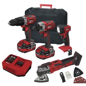 Lumberjack Cordless 20V Combi Drill Impact Driver Drill LED Torch & Multi Tool with 4A Batteries & Fast Charger