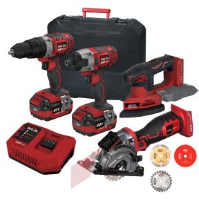 Lumberjack Cordless 20V Combi Drill Impact Driver Drill Detail Sander & Plunge Saw with 4A Batteries & Fast Charger