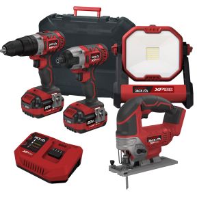 Lumberjack Cordless 20V Combi Drill Impact Driver Drill Work Light & Jigsaw with 4A Batteries & Fast Charger