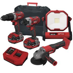 Lumberjack Cordless 20V Combi Drill Impact Driver Drill Work Light & Angle Grinder with 4A Batteries & Fast Charger