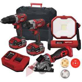 Lumberjack Cordless 20V Combi Drill Impact Driver Drill Work Light & Plunge Saw with 4A Batteries & Fast Charger