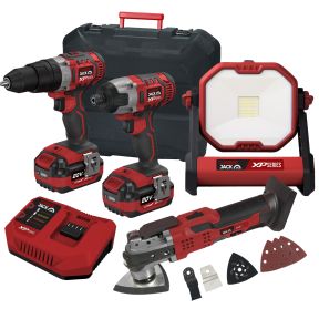 Lumberjack Cordless 20V Combi Drill Impact Driver Drill Work Light & Multi Tool with 4A Batteries & Fast Charger