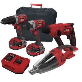 Lumberjack Cordless 20V Combi Drill Impact Driver Vacuum & SDS Drill with 4A Batteries & Fast Charger