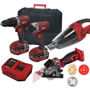 Lumberjack Cordless 20V Combi Drill Impact Driver Drill Vacuum & Plunge Saw with 4A Batteries & Fast Charger