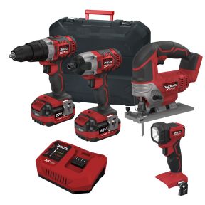 Lumberjack Cordless 20V Combi Drill Impact Driver Drill LED Torch & Jigsaw with 4A Batteries & Fast Charger