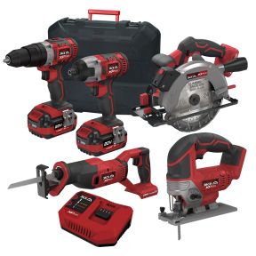 Lumberjack Cordless 20V Combi Drill Impact Driver Drill Jigsaw Circular Saw & Recip Saw with 4A Batteries & Fast Charger