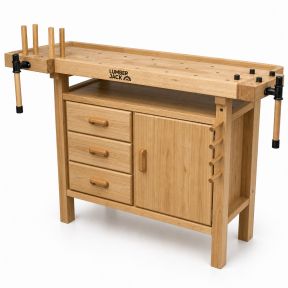 Lumberjack Woodworking Bench with 3 Drawers On-board Cabinet and 2 Vices