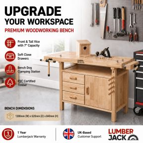Lumberjack Woodworking Bench with 3 Drawers On-board Cabinet and 2 Vices